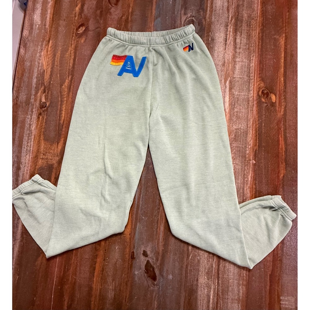 Aviator Nation Sweatpants Olive Green Logo Patch Joggers Size M EUC Made in USA